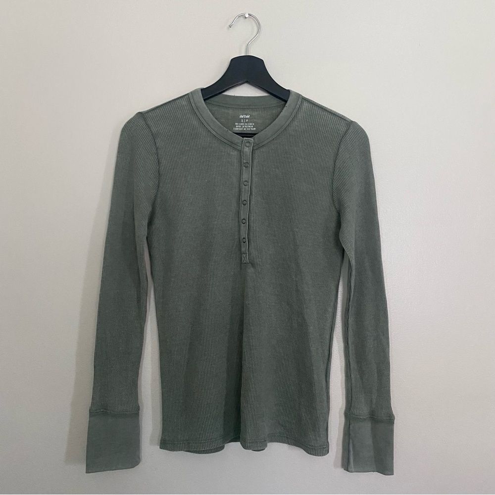 Aerie Henley Essential Layering Green T-Shirt